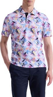 Bugatchi Hendrix Digital Abstract Palm Print Pima Cotton Polo
