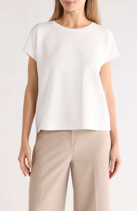 Extended Shoulder Crewneck Scuba Knit T-Shirt