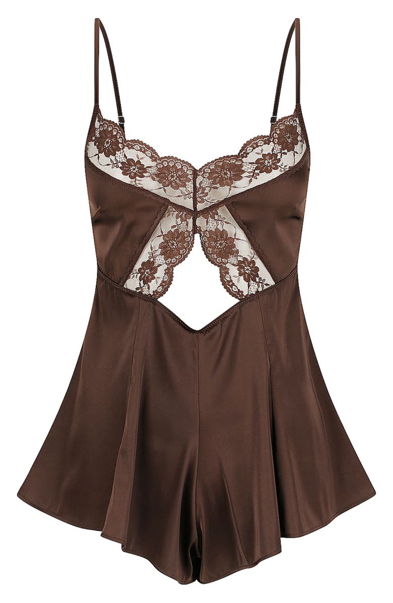 Kat The Label Harper Lace Trim Cutout Teddy, Alternate, color, Espresso