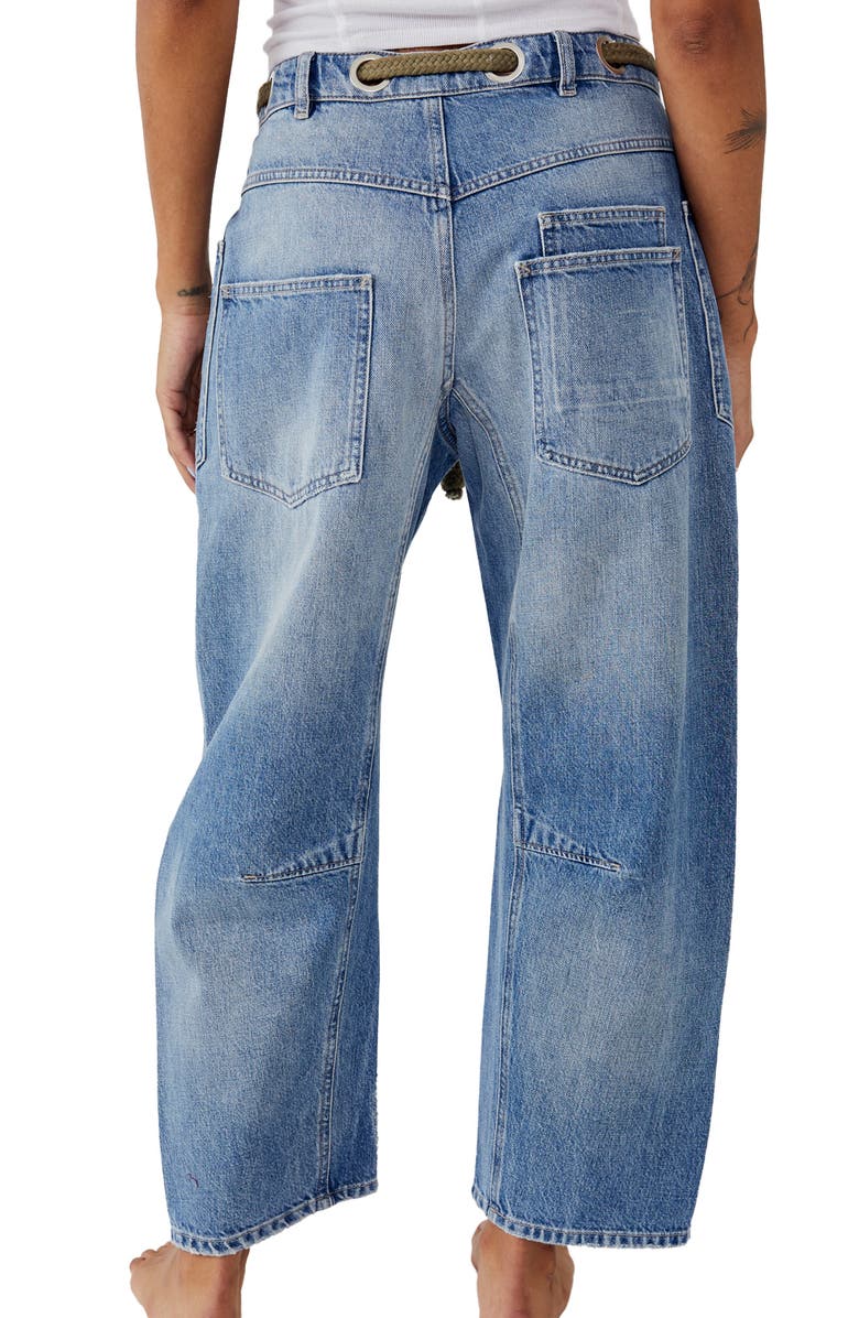 Free People Moxie Low Slung Tie Waist Nonstretch Jeans, Alternate, color, Truest Blue