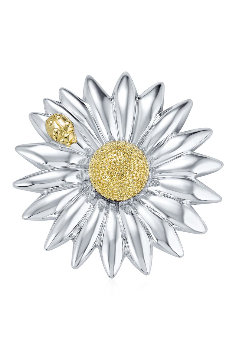 Two-Tone Large Fashion Flower Brooch, Main, color, SILVER