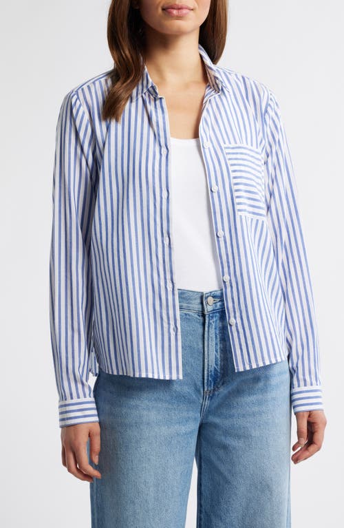 Beachlunchlounge Candy Stripe Cotton Blend Button-up Shirt In Cambridge Blue