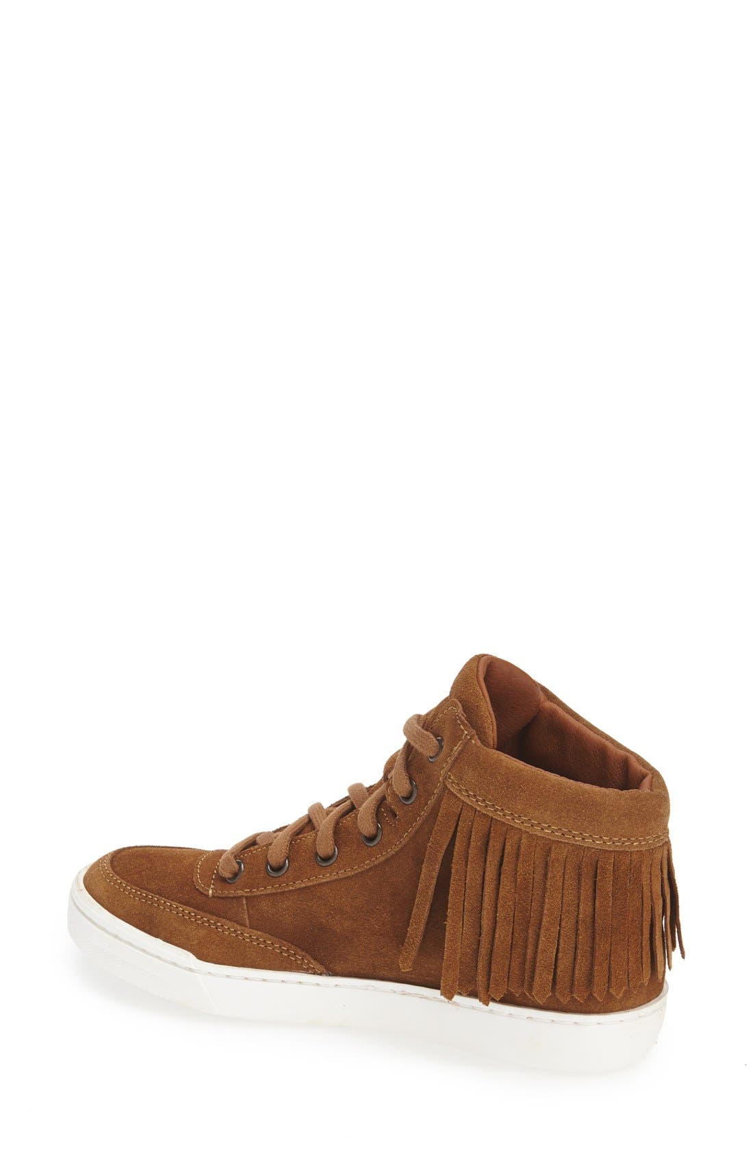 High Top Fringe Sneaker, Alternate, color, CHESTNUT SUEDE
