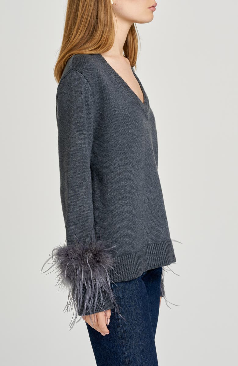 WAYF Bethany Feather Trim Sweater, Alternate, color, Charcoal