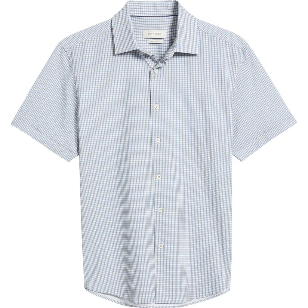Bugatchi Miles Ooohcotton® Microcheck Short Sleeve Button-up Shirt In Sand
