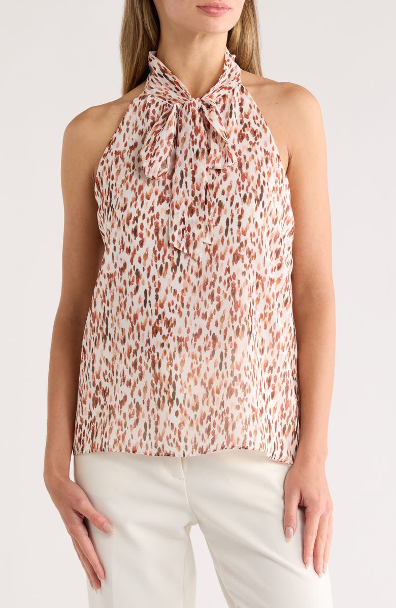 Calvin Klein Tie Neck Chiffon Top, Main, color, Cream Multi