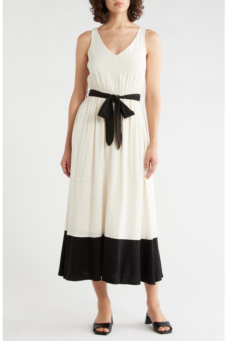 Colorblock Midi Dress, Main, color, VANILLA/ BLACK