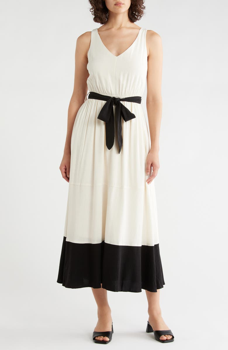 Lovestitch Colorblock Midi Dress, Main, color, Vanilla/ Black