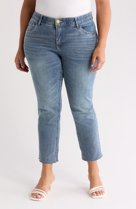 Slim Straight Raw Hem Jeans (Plus)