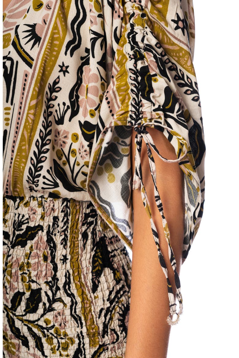 Tapestry of Leaves Viola Smocked Waist Cover-Up Minidress, Alternate, color, BLACK