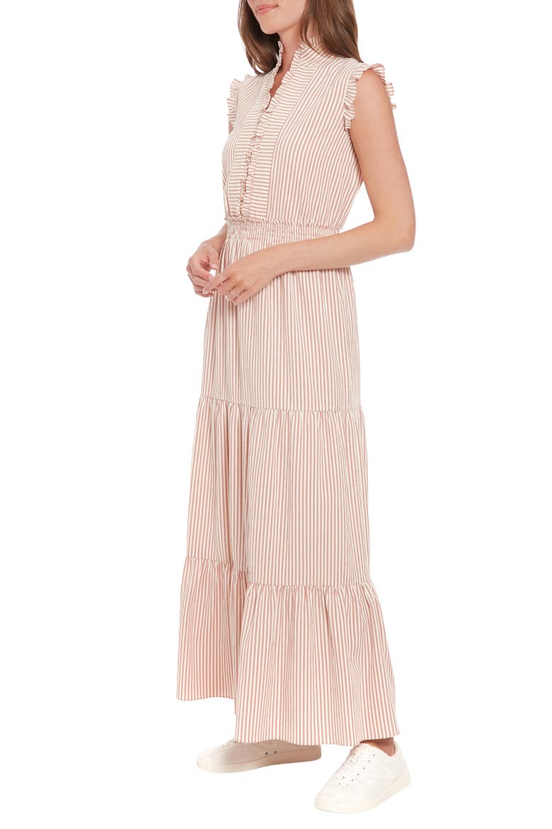 Stripe Ruffle Sleeveless Tiered Maxi Dress, Alternate, color, ROSE