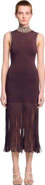 SANDRO Fringed knit midi dress