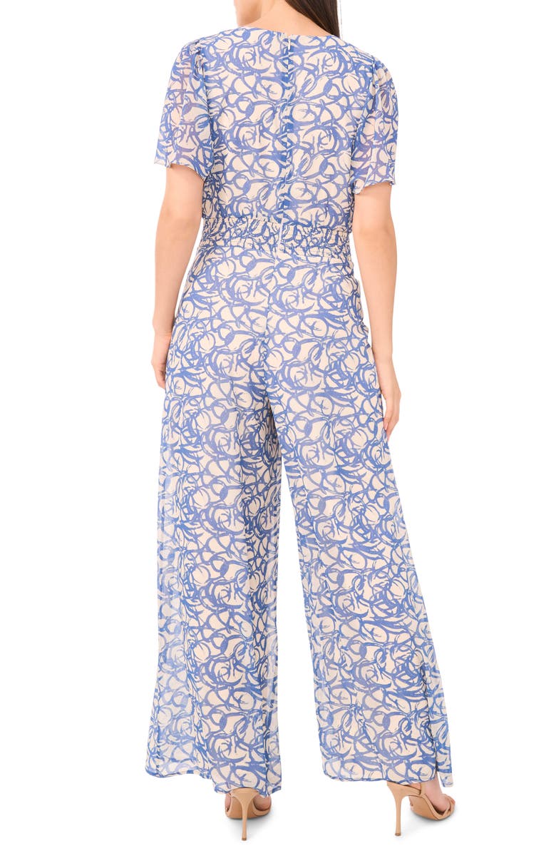 Vince Camuto Flutter Sleeve Wide Leg Jumpsuit, Alternate, color, Deep River