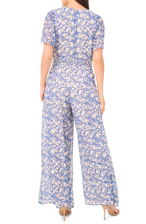 Vince Camuto Flutter Sleeve Wide Leg Jumpsuit In Blue
