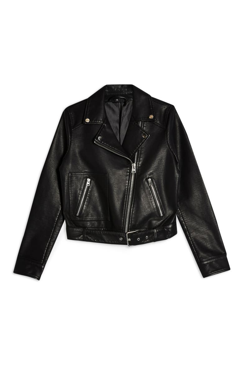 Kota Faux Leather Crop Moto Jacket, Alternate, color, BLACK