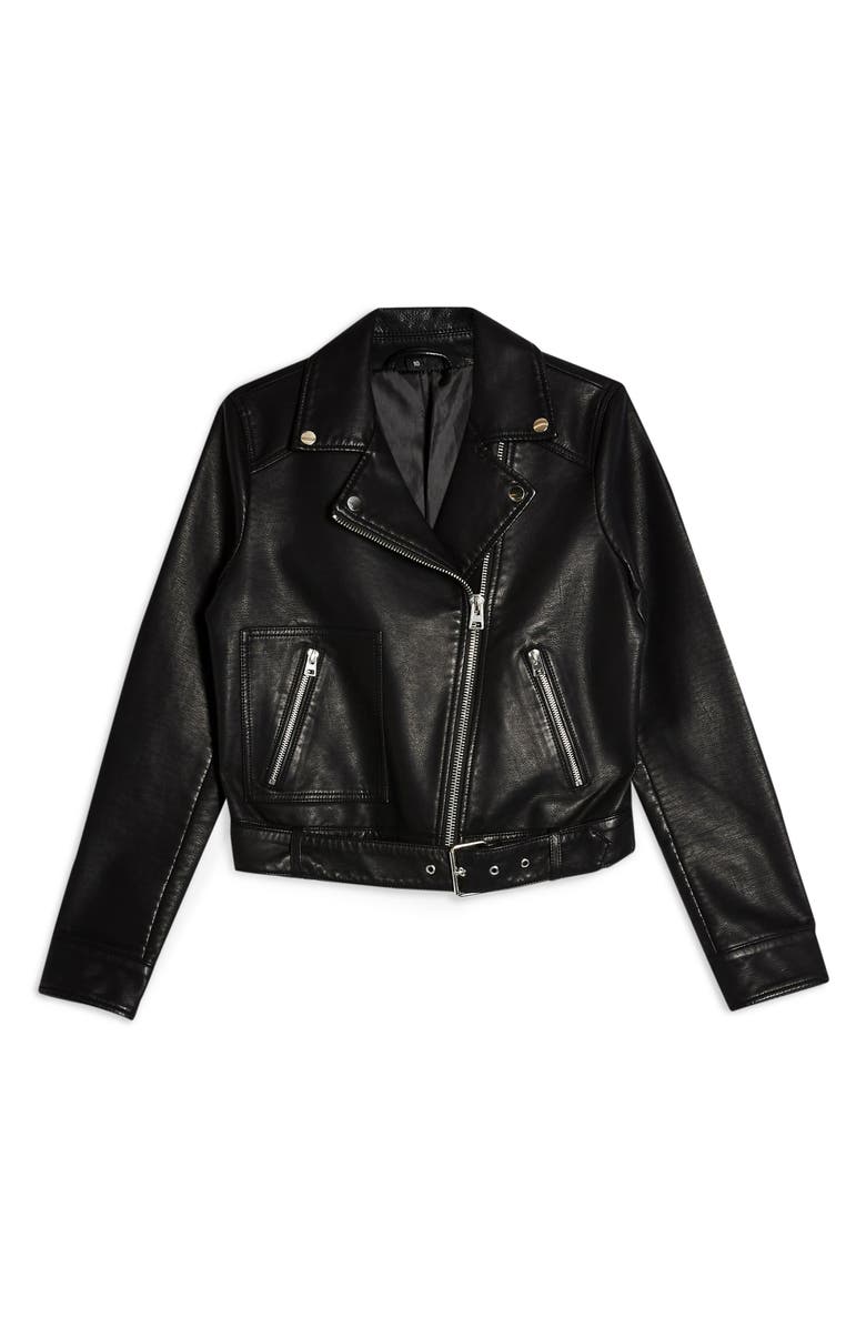 Topshop Kota Crop Faux Leather Jacket, Alternate, color, 