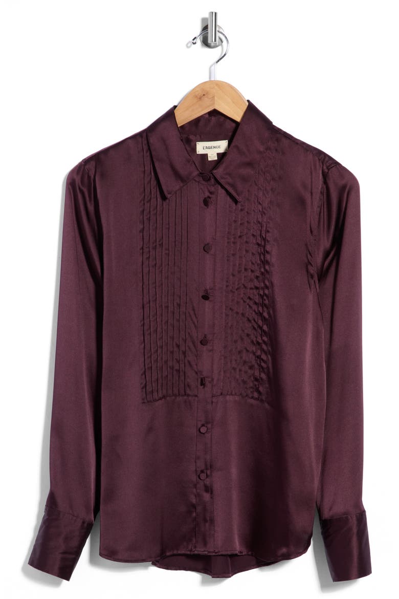Divya Pintuck Silk Tux Shirt, Main, color, DARK MALBEC