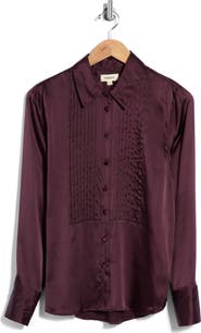 L'AGENCE Divya Pintuck Silk Tux Shirt