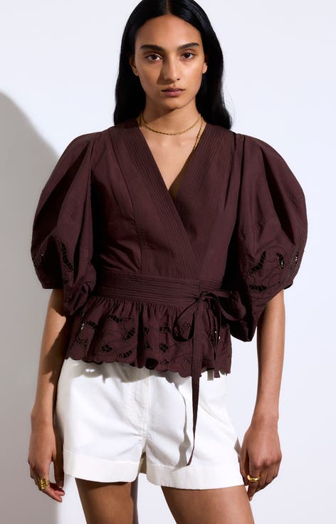 Gunner Embroidered V-Neck Wrap Blouse