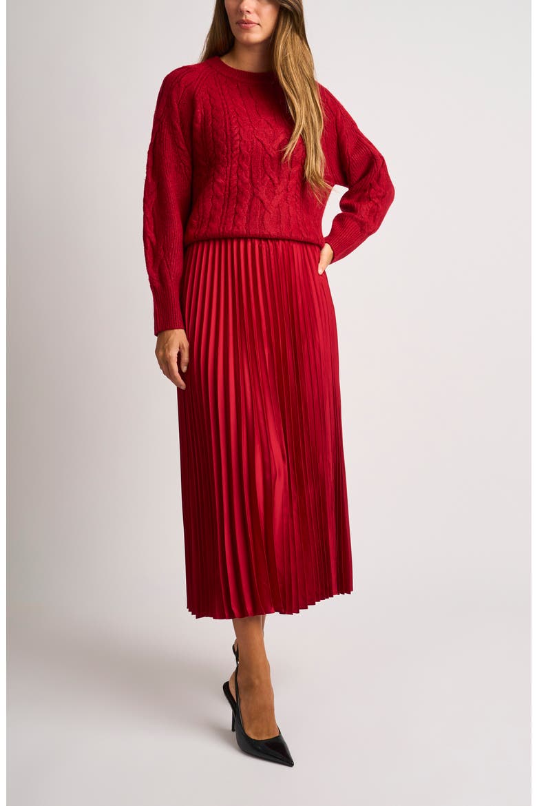 Mixed Cable Raglan Sweater, Alternate, color, RED HOT