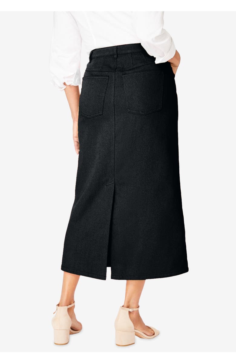 Jessica London Classic Cotton Denim Midi Skirt, Alternate, color, Black