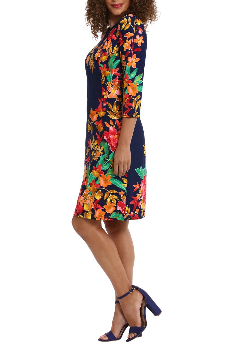 Floral Scuba Sheath Dress, Alternate, color, NAVY CORAL