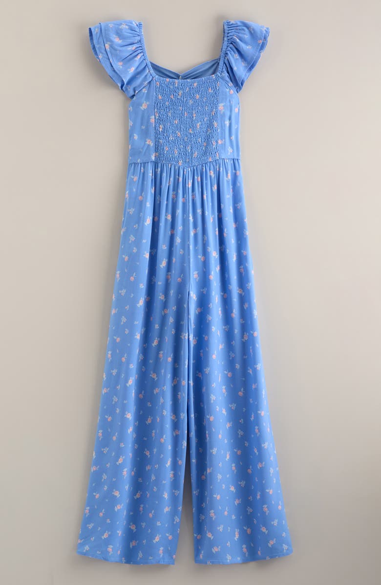 Nordstrom Kids' Flutter Sleeve Jumpsuit, Alternate, color, Blue Robbia Rosebuds