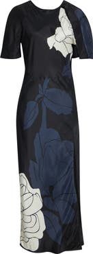 Victoria Beckham Floral Print Split Hem Midi Dress