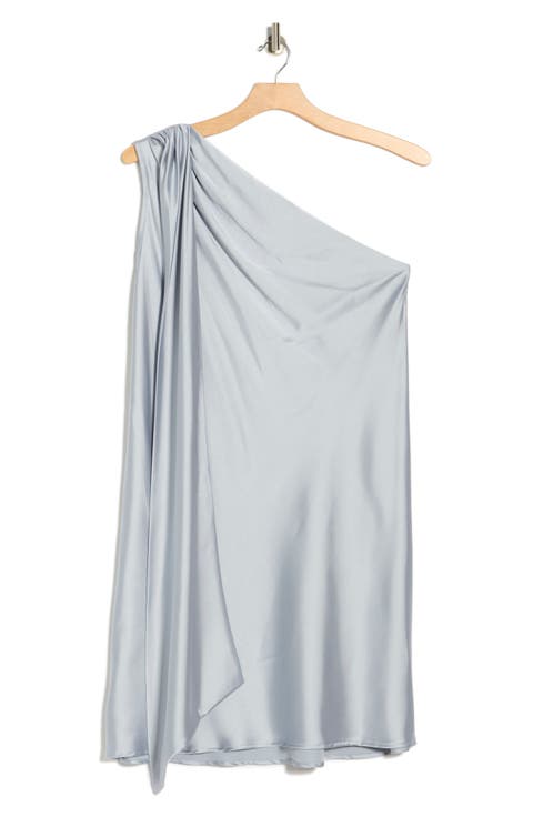One-Shoulder Satin Shift Dress with Scarf (Plus)