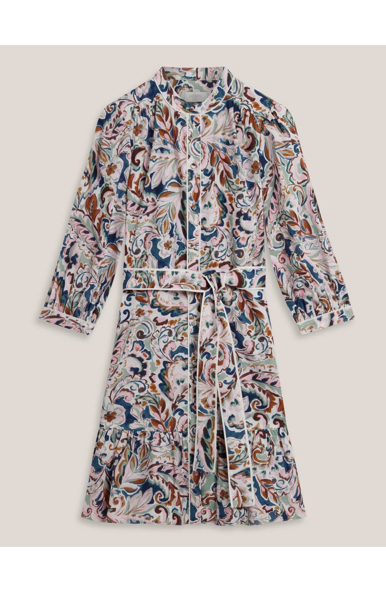 HOBBS LONDON Hope 3/4 Sleeve Tie Waist Mini Dress, Alternate, color, Ivory Multi
