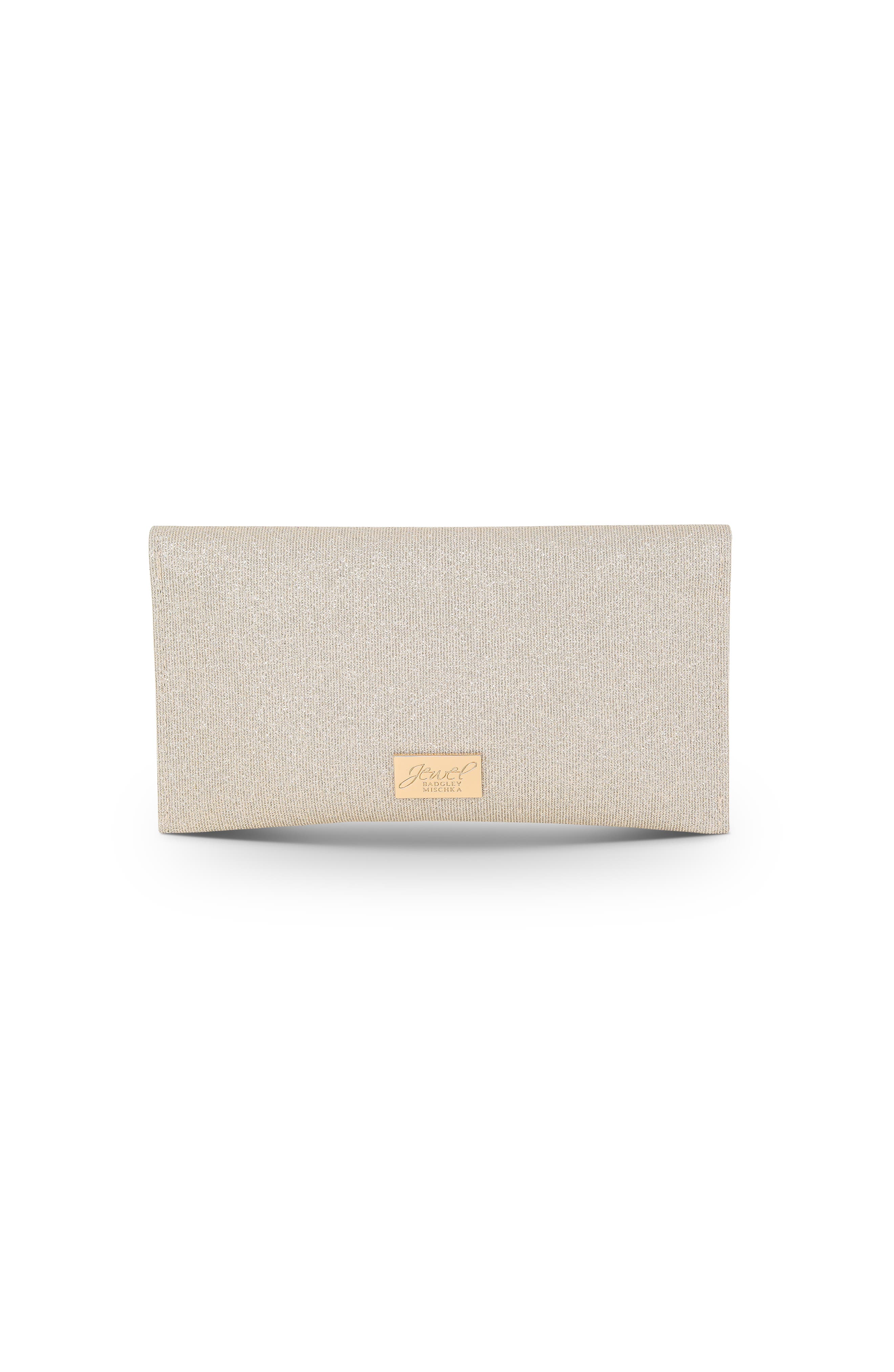 Jewel Badgley Mischka Sarah Envelope Clutch with Crystal Brooch, Alternate, color, Gold