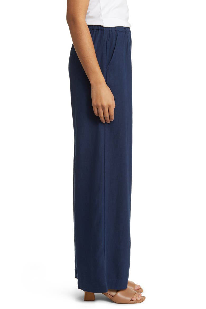 Wide Leg Pull-On Linen Blend Pants, Alternate, color, NAVY PEACOAT