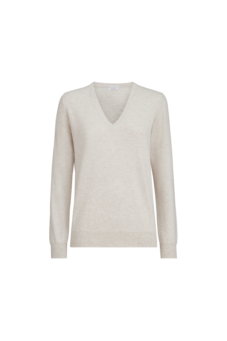 Cashmere sweater with monili, Alternate, color, Oyster