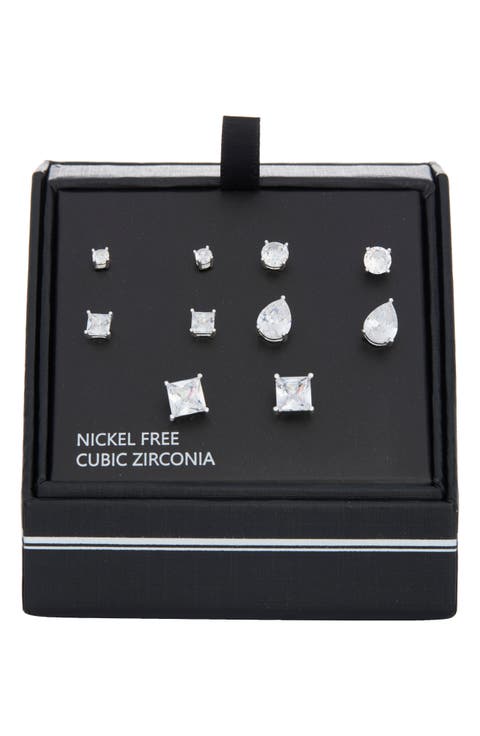 Set of 5 Cubic Zirconia Stud Earrings