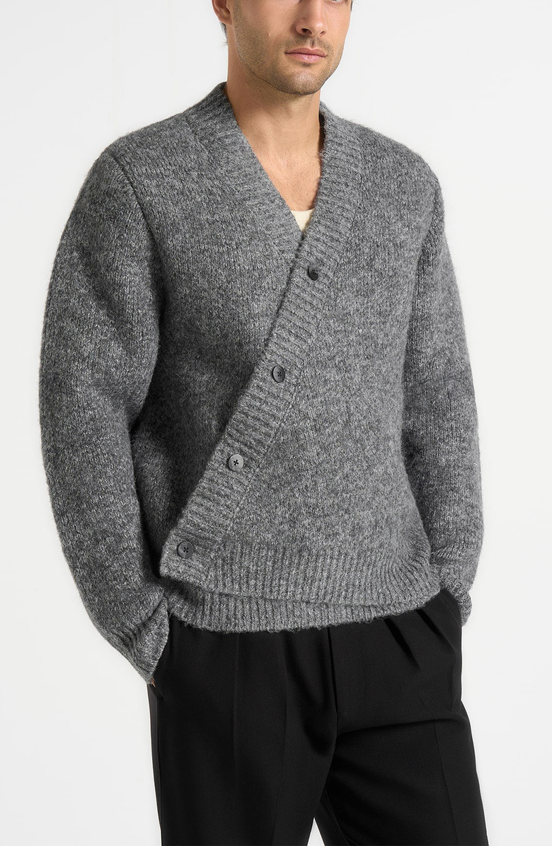Manière De Voir Dani Unisex Asymmetric Brushed Wool Knit Cardigan, Alternate, color, Grey