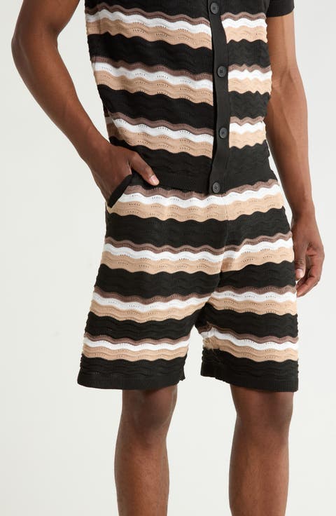 Textured Knit Striped Shorts