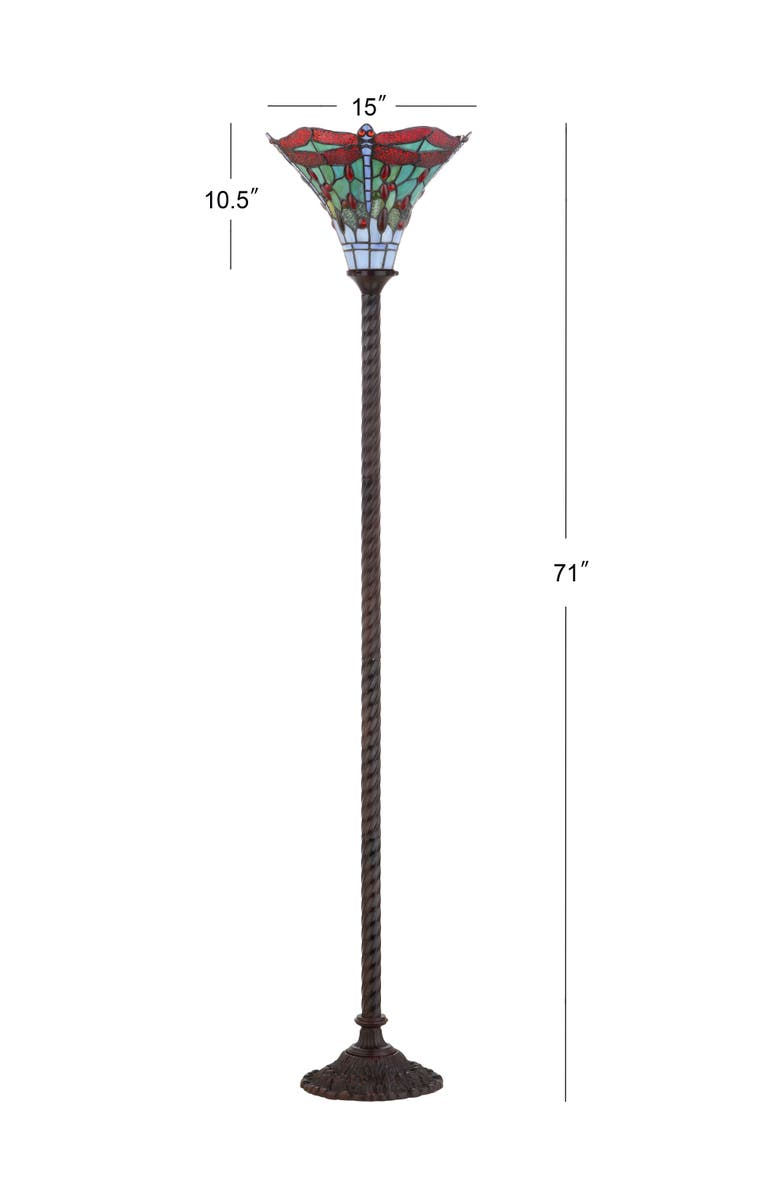 JONATHAN Y Dragonfly Tiffany-Style 71" Torchiere LED Floor Lamp, Alternate, color, Bronze