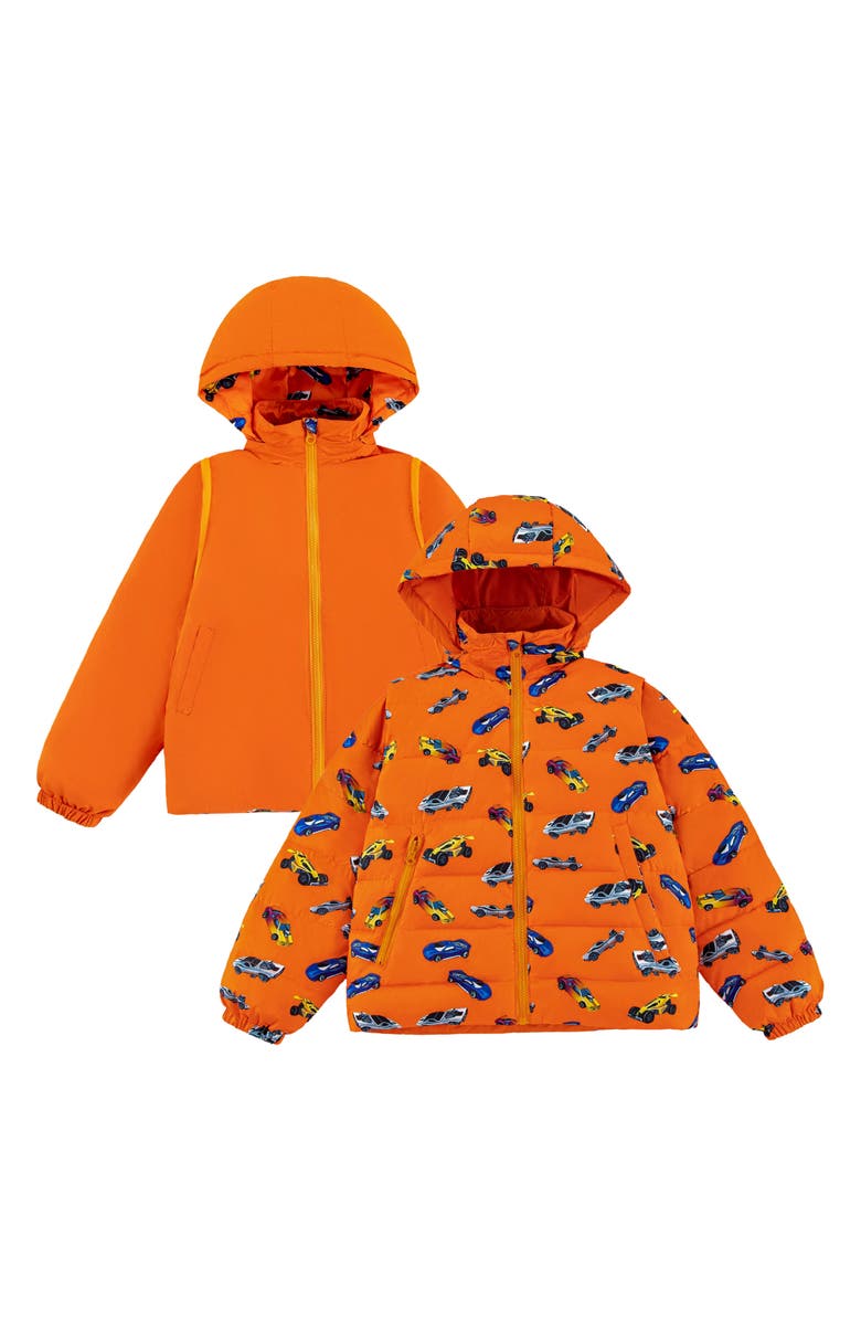 CALONIE Kids' Tanner Reversible Convertible Hooded Down Puffer Jacket, Alternate, color, Orange