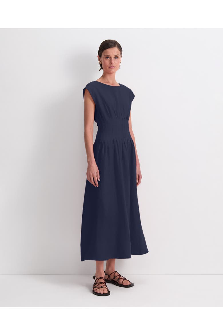 Ariana Pintuck Linen Dress, Main, color, Navy