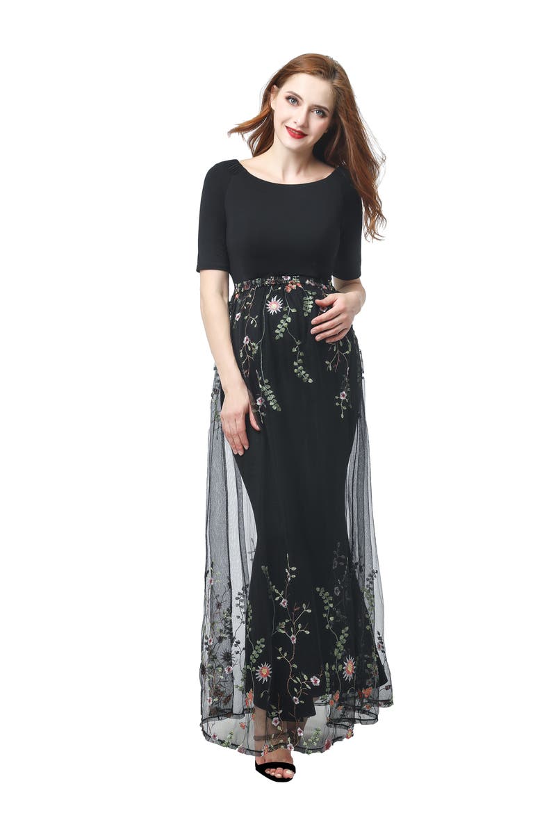 Willow Off the Shoulder Maternity Gown, Alternate, color, BLACK