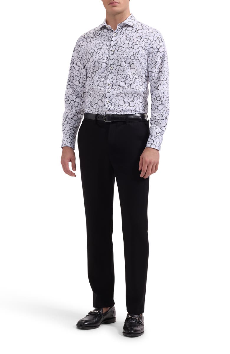 Bugatchi Axel Shaped Fit Stretch Cotton Button-Up Shirt, Alternate, color, Black