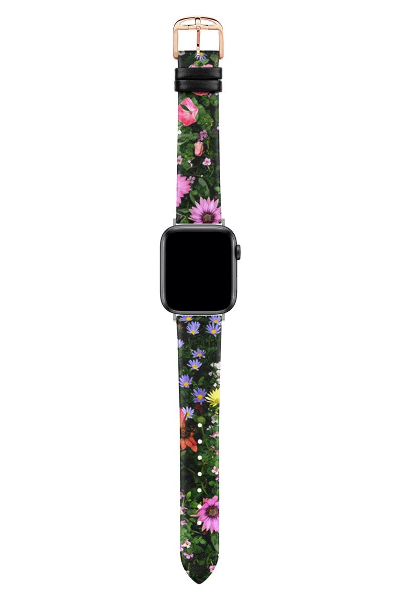Floral Leather 20mm Band for Apple Watch® Watchband, Alternate, color, BLACK FLORAL PRINT