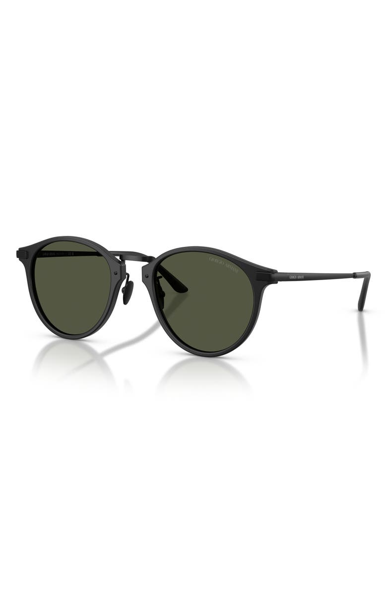 ARMANI 51mm Round Sunglasses, Alternate, color, Matte Black / Green
