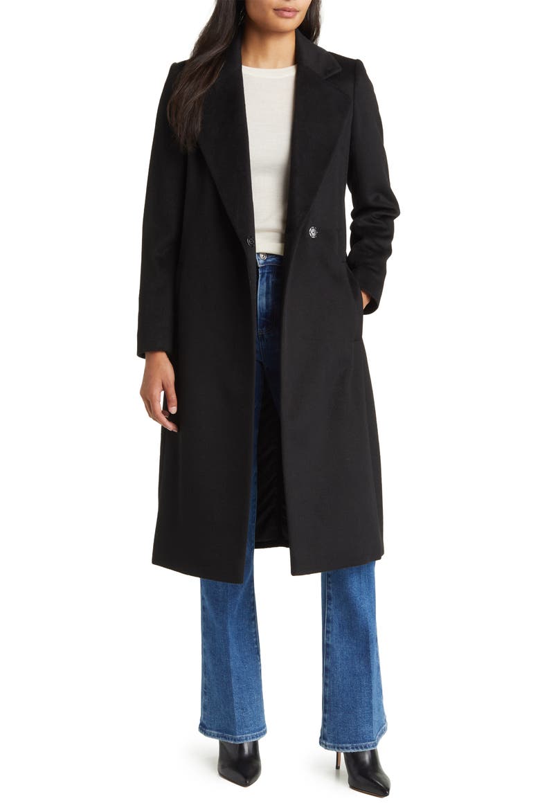 Tie Belt Wool Blend Wrap Coat, Alternate, color, BLACK