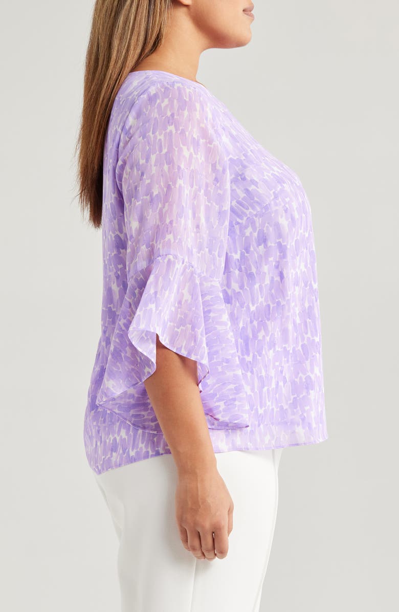 KASPER Abstract Print Ruffle Sleeve Chiffon Top, Alternate, color, 
