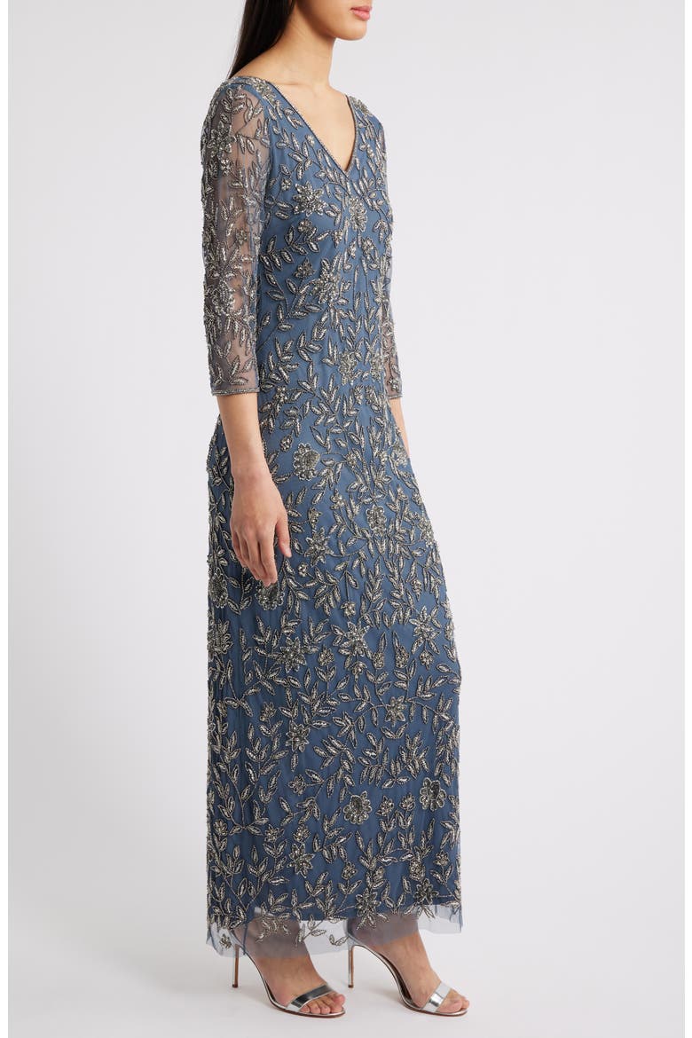 Floral Beaded Sheath Gown, Alternate, color, GREY