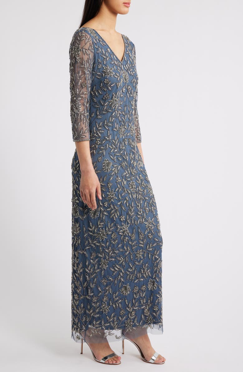 Pisarro Nights Floral Beaded Sheath Gown, Alternate, color, Grey