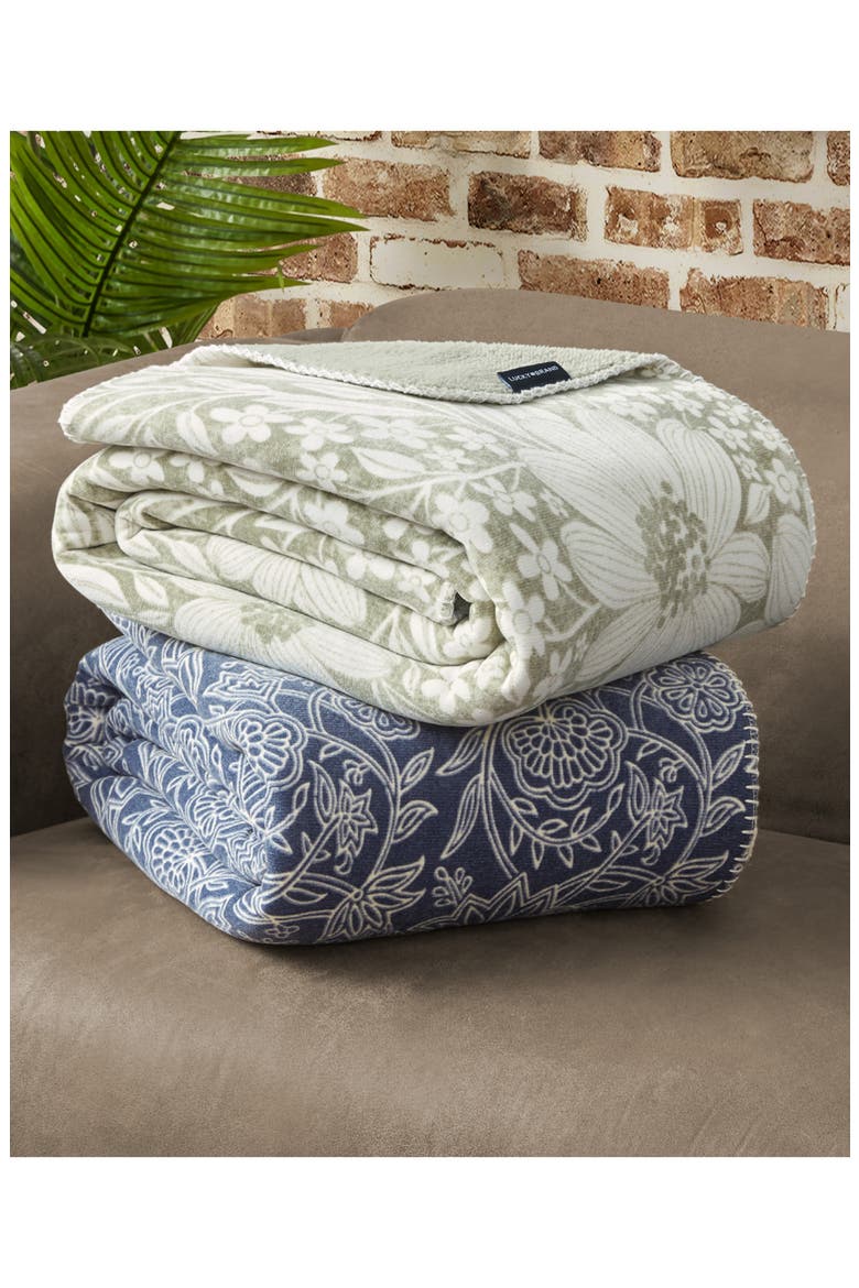 Reversible Throw Blanket, Alternate, color, VINTAGE INDIGO AVALON FLORAL
