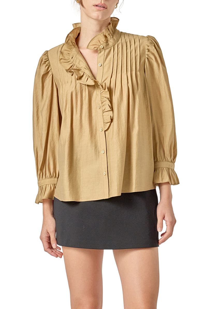 English Factory Ruffle Detail Shirt, Main, color, Olive