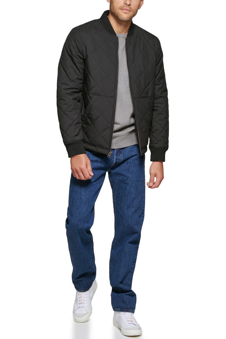 Diamond Quilted Bomber Jacket, Alternate, color, BLACK